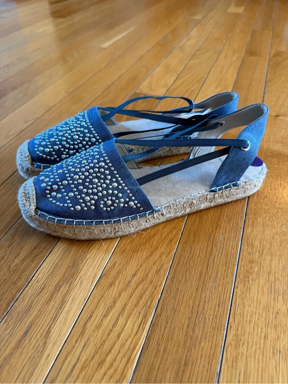 NEW White Mountain Blue Highland Platform Espadrille Denim Sandals Studs Sz 8.5